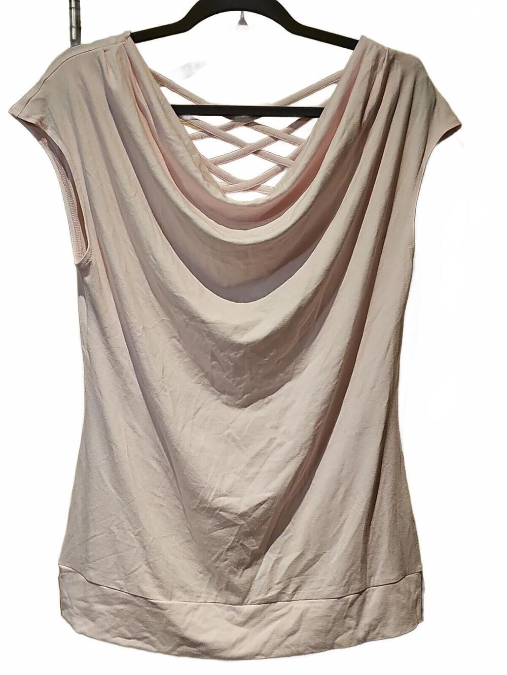 New York & Company Cowl Neck Baby Pink Top Criss Cross Back Medium  NWT